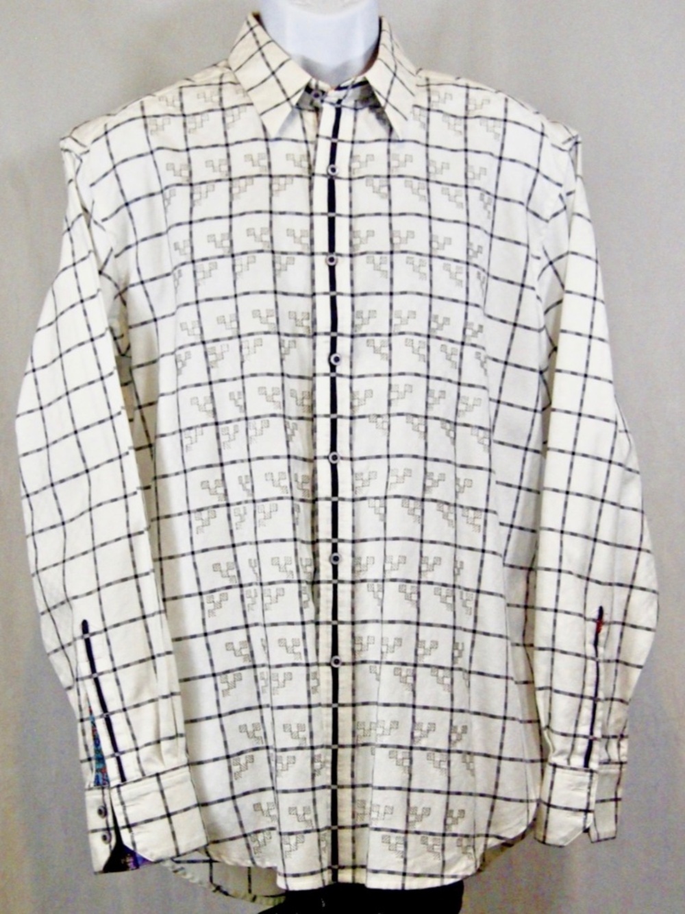Robert Graham Embroidered/Flip Cuff Long Sleeve Sport Shirt - Mens Large